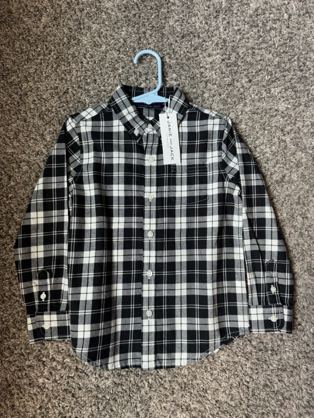 Janie and Jack Black and White Plaid Button-Down flannel Shirt